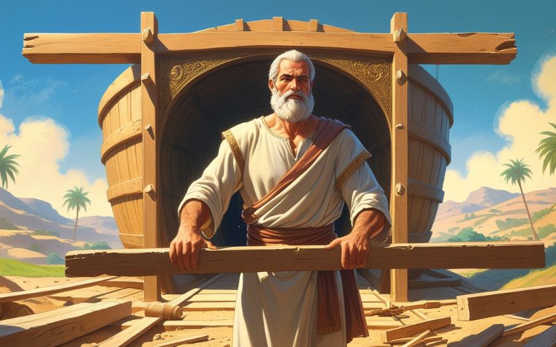 Noah building the ark based on the biblical timeline.