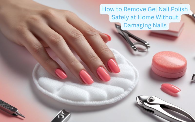 Woman gently removing gel nail polish at home using safe techniques to protect natural nails without causing damage.
