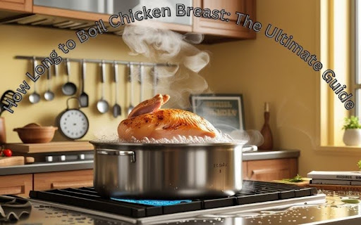 A boiling pot with chicken breasts cooking, representing a guide on how long to boil chicken breast.